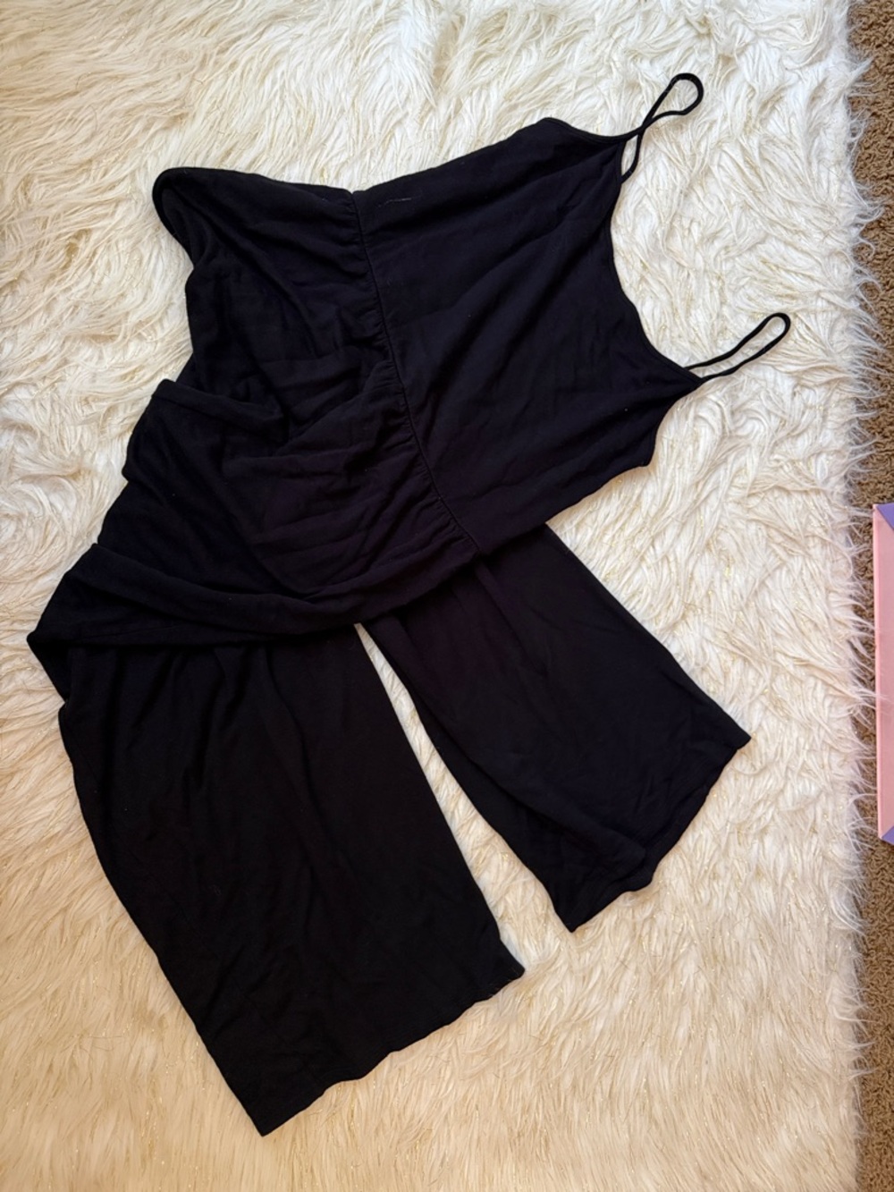 Black Spaghetti-Strap Wide-Leg Jumpsuit